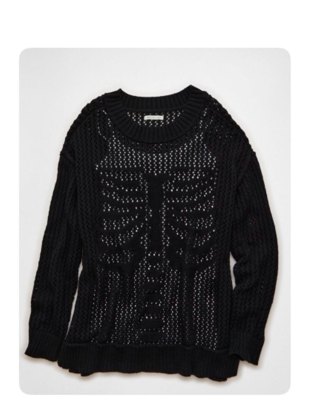 American Eagle Outfitters Black Open-Knit Skeleton Crewneck Sweater